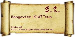 Benyovits Klétus névjegykártya